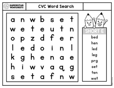 Short E CVC word sort activity featuring -et and -ed words for early learners Interactive worksheet for sorting short E CVC words ending in -et and -ed for kindergarten students
