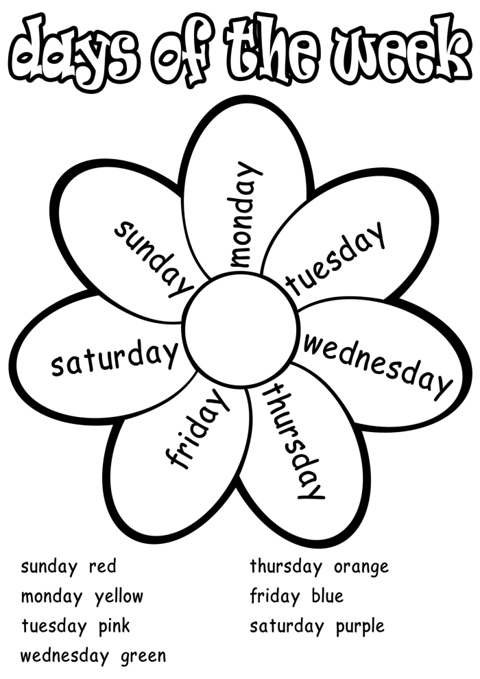 Kindergarten student practicing the order of the days of the week on a worksheet