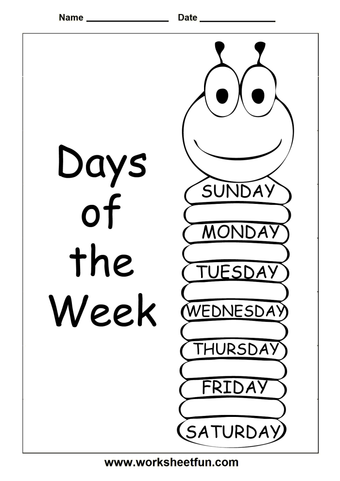 Kindergarten student practicing the order of days of the week on a life science worksheet 16