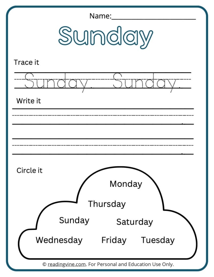 Colorful Days of the Week worksheet designed for kindergarten students