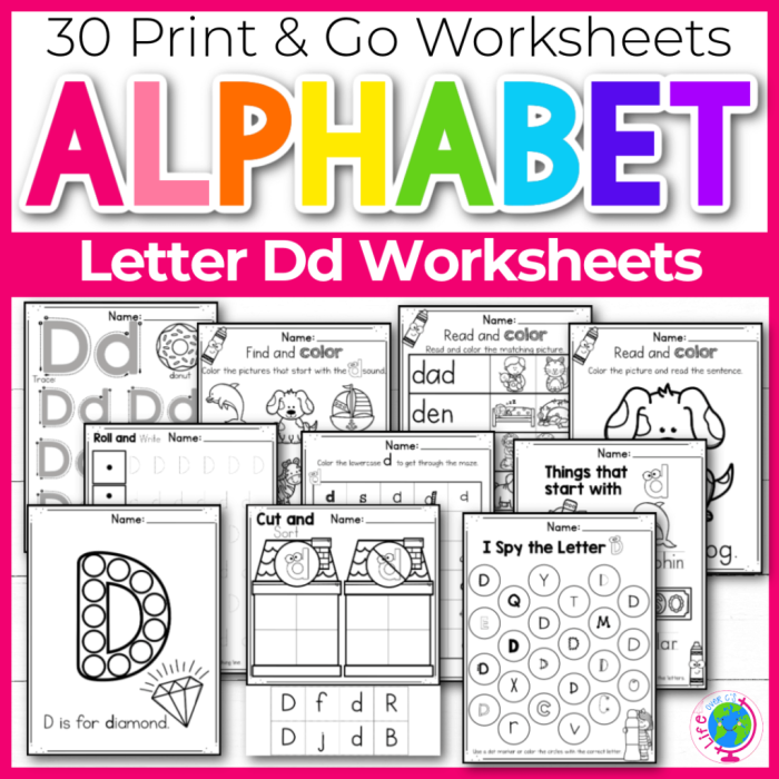 Diamond Maze worksheet for kindergarten phonics practice with letter "d