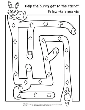 Kindergarten phonics worksheet featuring a diamond maze where students practice tracing and identifying the letter d
