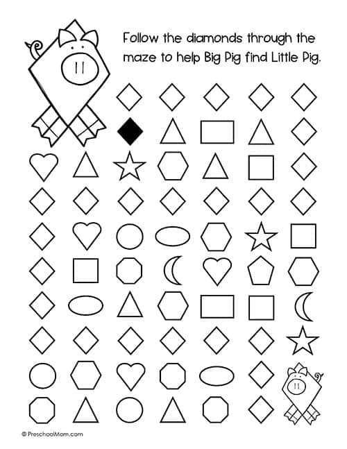 Kindergarten phonics worksheet featuring a diamond maze where children practice writing the letter d to find the hidden treasure