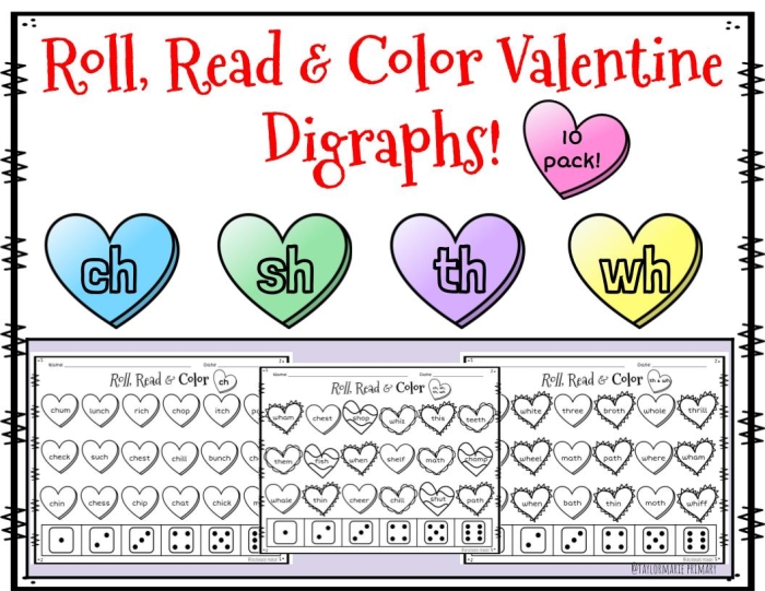 Roll a Word Beginning Consonant Digraphs Worksheet 11 for Kindergarten Grammar and Mechanics Kindergarten student playing a phonics game to practice beginning consonant digraphs with a Roll a Word worksheet