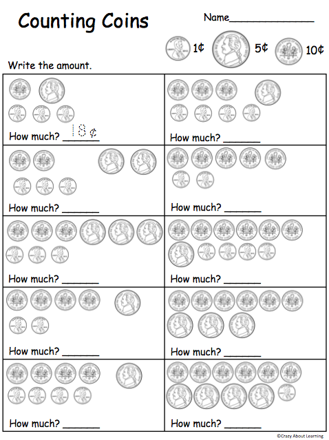 Colorful worksheet for kindergarteners to learn about dimes through writing, coloring, and counting activities