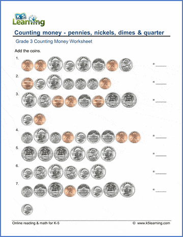 Kindergarten worksheet featuring coin identification and counting practice for the dime