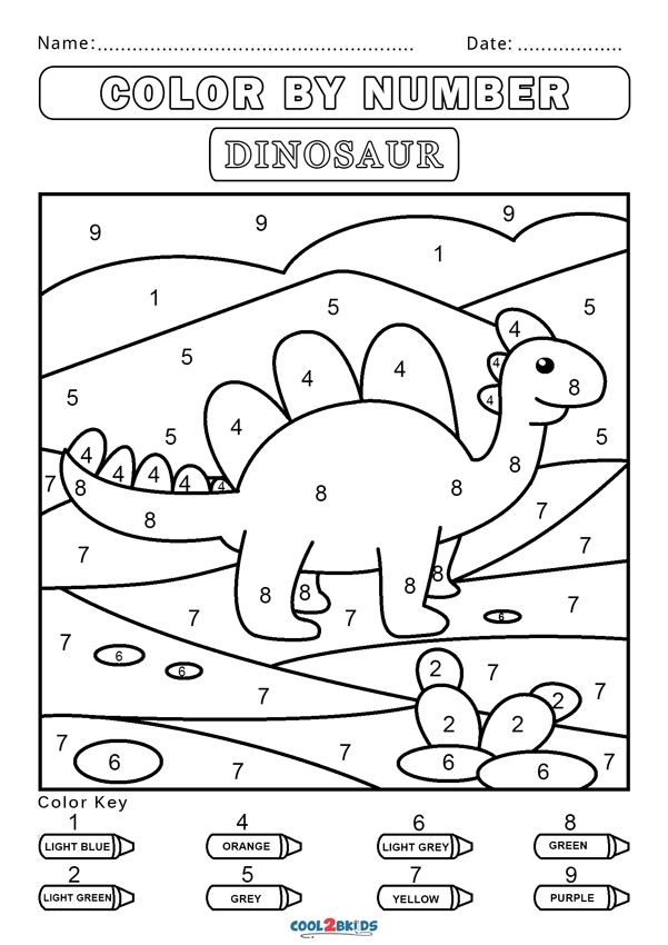 Dinosaur Color by Number Activity for Early Learners A kindergarten student coloring a dinosaur picture with numbered sections corresponding to different colors