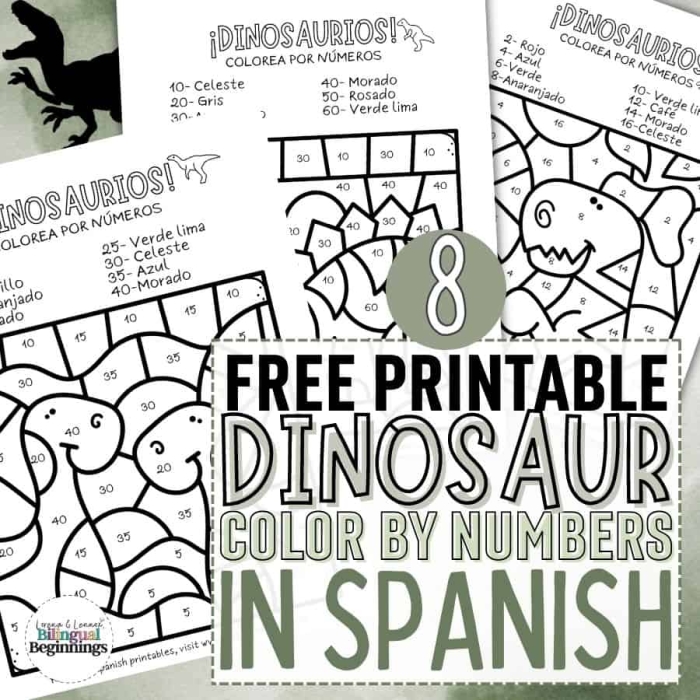 Color by Number The Dinosaur Algebra Worksheet 20 Kindergarten math worksheet featuring a friendly dinosaur scene to solve with color by number for image 20