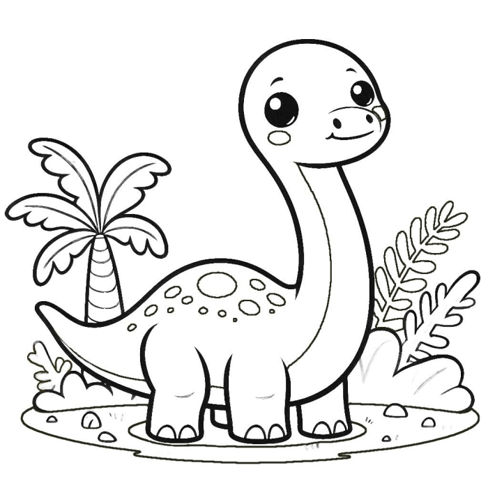 Coloring page worksheet featuring a cute dinosaur taking a break to eat leaves Cute dinosaur enjoying a snack of nutritious leaves on a coloring page worksheet