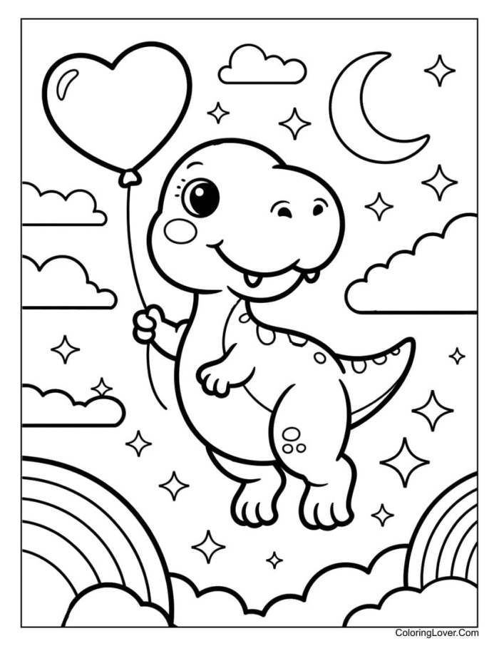 Adorable dinosaur coloring page for kindergarten students featuring a snack break Cute dinosaur enjoying a snack of nutritious leaves on a coloring page worksheet