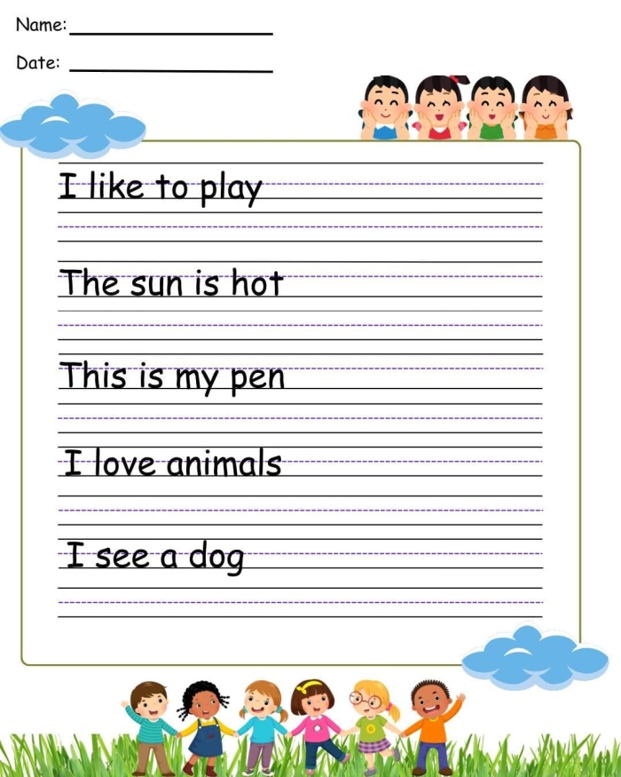 Colorful food-themed Copy It! worksheet for kindergarten division practice