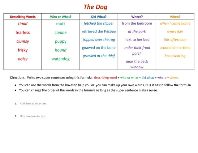 Fix the Sentences: Dog Days Worksheet for Kindergarten Students Children working on the Dog Days grammar worksheet to fix sentences
