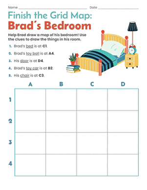 Kindergarten student engaging with the cut and paste dream bedroom activity worksheet
