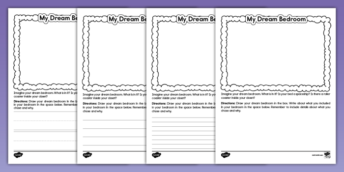 A worksheet featuring various furniture items and bedroom accessories for kindergartners to cut and paste