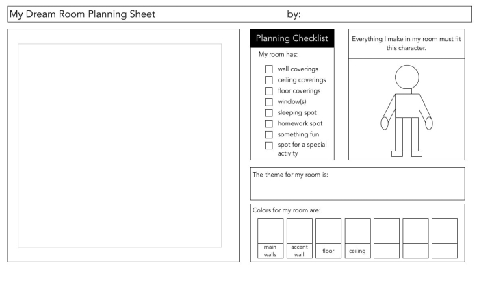 Dream Bedroom worksheet for kindergarten students to explore their ideal room design