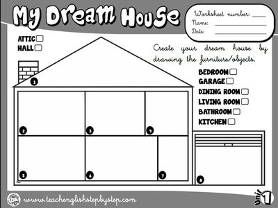 Kindergarten worksheet with furniture illustrations for designing a dream bedroom