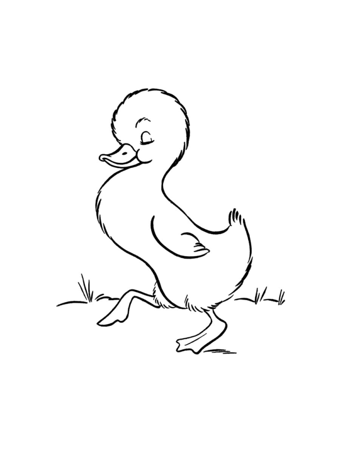 Sleepy Baby Duckling Coloring Activity for Spring Learning A cute yellow duckling stretching and yawning after waking up from sleep, ready to be colored in by kindergarten students