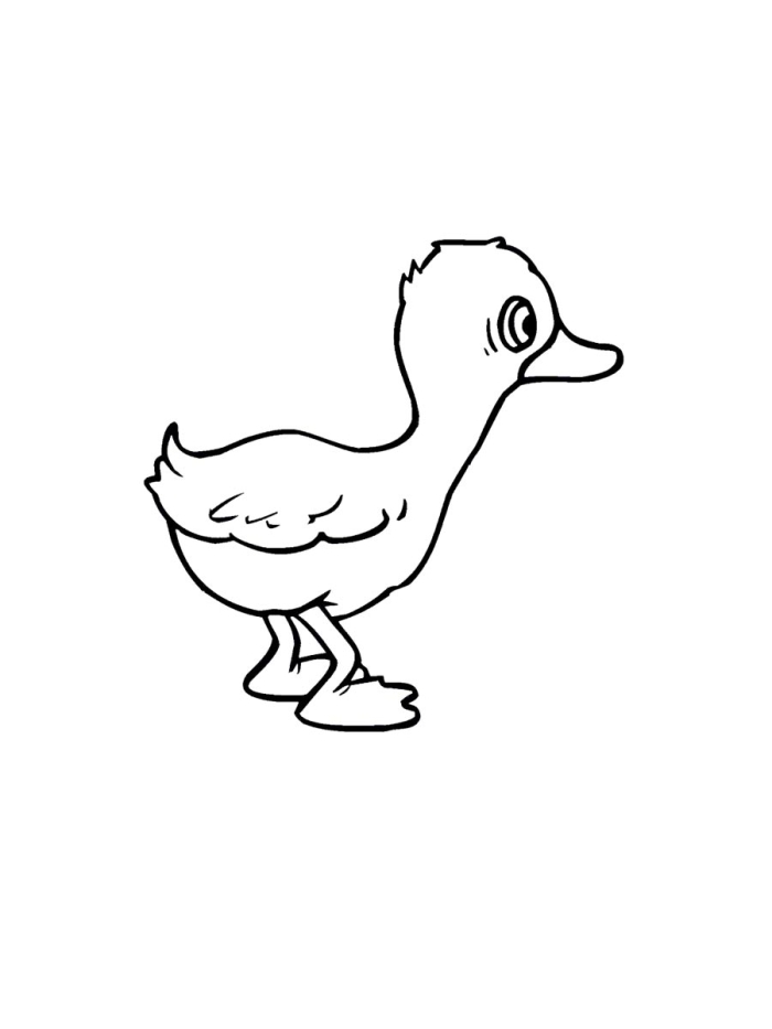 Sleepy Duckling Coloring Activity for Spring Learning A cute baby duckling stretching after waking up from a nap, ready to be colored in for a kindergarten figurative language worksheet