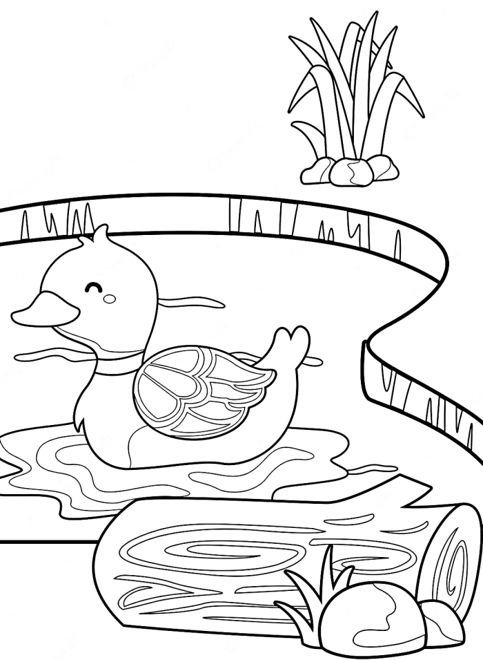 Sleepy Duckling Coloring Worksheet for Kindergarten Figurative Language Practice A cute baby duckling stretching and yawning after waking up from a cozy nap, ready to be colored in for a spring-themed activity