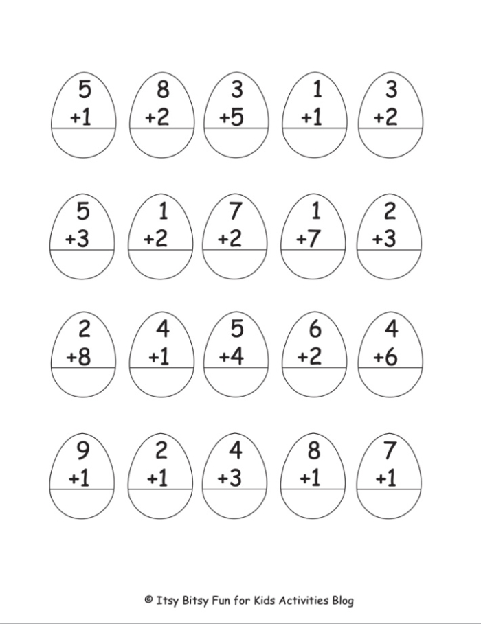 Easter Math Egg Basket Addition Worksheet Number Five Kindergarten student completing an Easter themed addition worksheet with colorful egg and flower illustrations