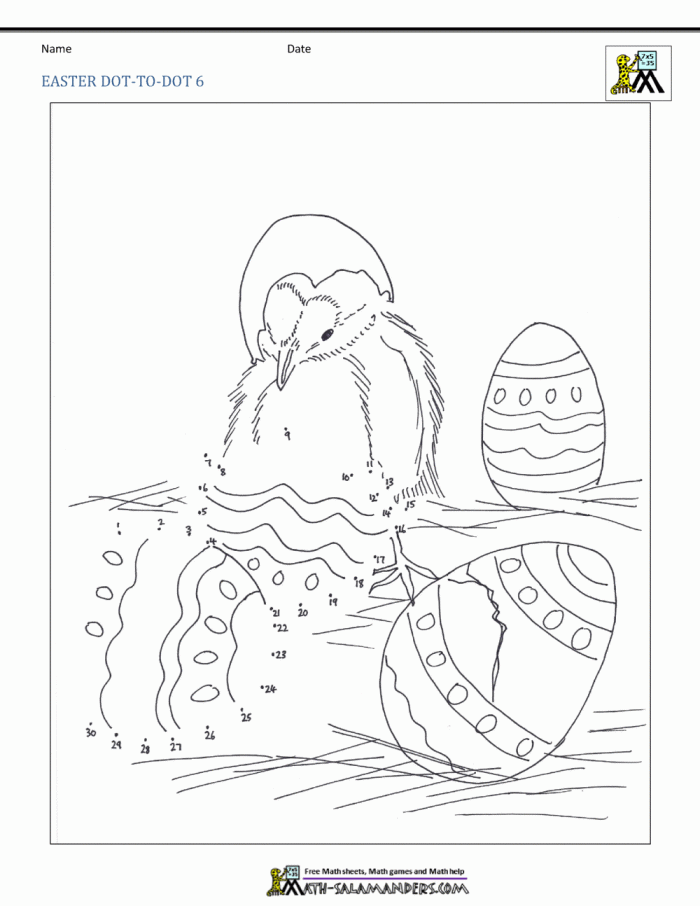 Engaging activity to discover the contents of an Easter basket through counting Happy Easter Dot-to-Dot worksheet for Kindergarten, featuring an Easter basket illustration