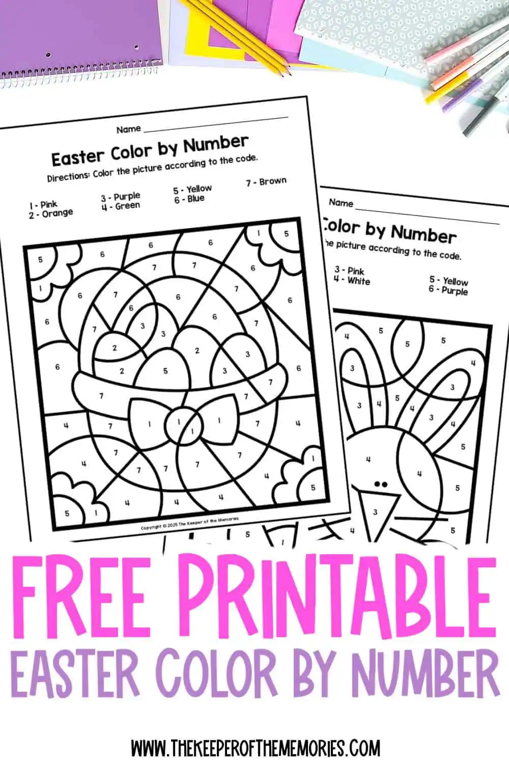 Easter Bunny Number Recognition Coloring Activity for Early Learners A kindergarten color by number Easter worksheet featuring a bouncing bunny spreading colorful eggs across the countryside