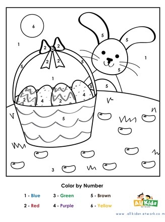 Easter Color By Number Page Worksheet Number 8 Kindergarten student coloring an Easter bunny number recognition worksheet