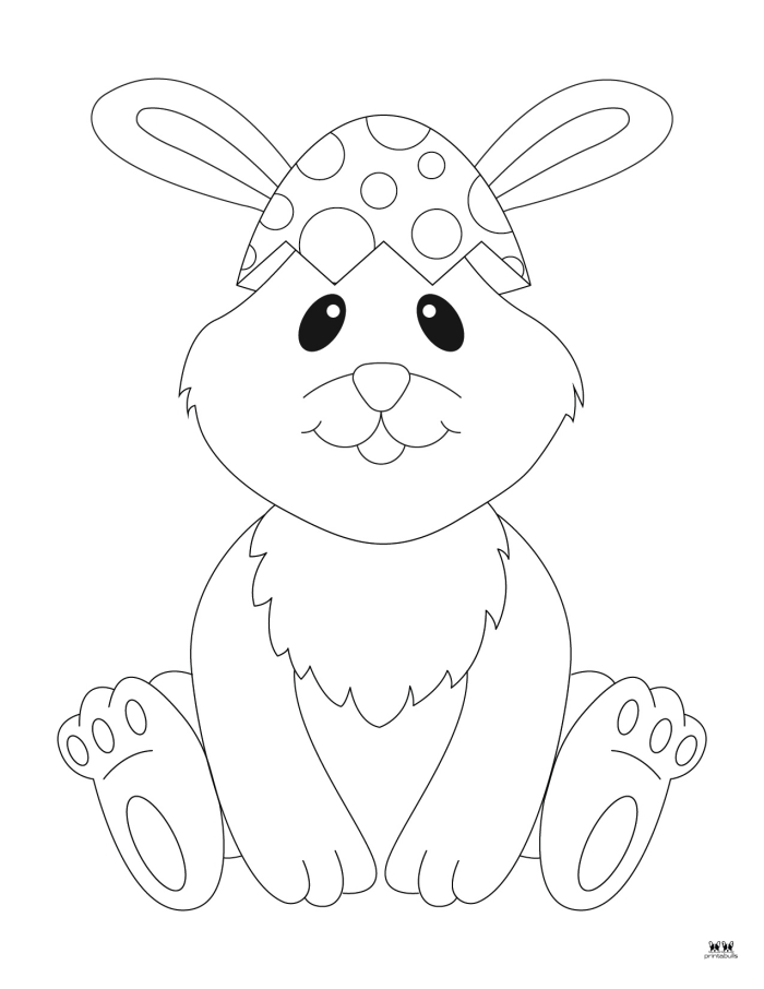 Kindergarten Easter Bunny coloring page showing a cute rabbit peeking from behind a decorated egg