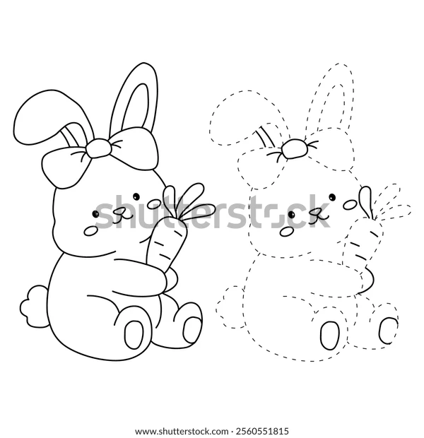 Kindergarten worksheet showing a cute Easter Bunny peeking behind a decorated egg for coloring