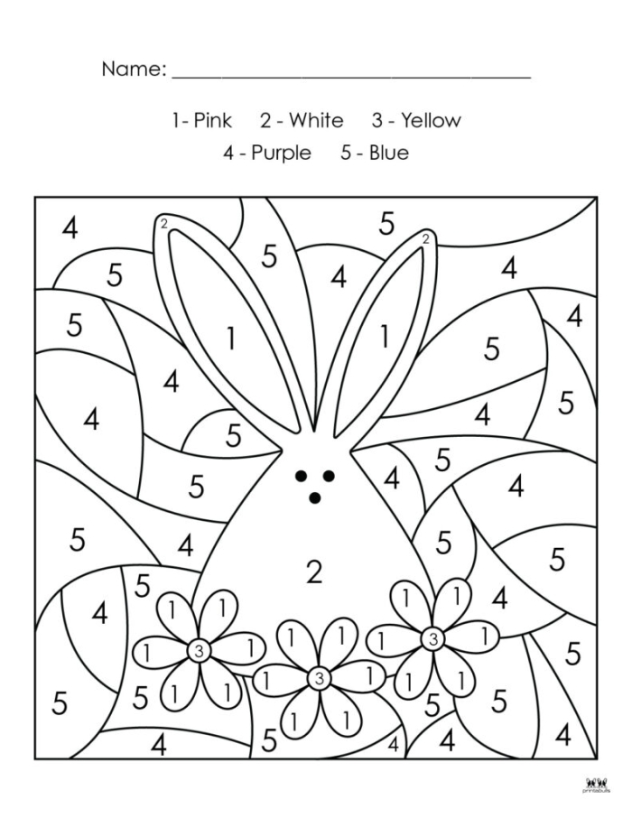 Kindergarten Easter Bunny Number Recognition Coloring Page 14 Easter bunny color by number worksheet for kindergarten writing practice
