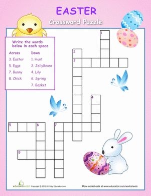 Colorful Easter crossword puzzle worksheet designed for kindergarten students