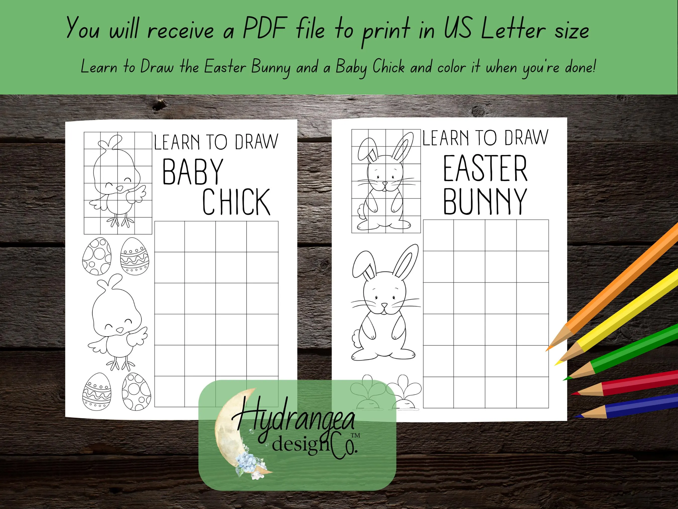 A kindergarten student's Easter drawing worksheet with space to illustrate a picture and write sentences below