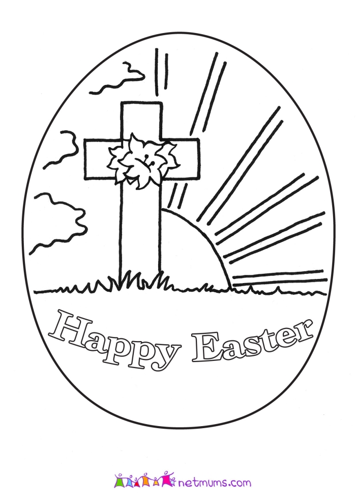 A kindergarten student's Easter drawing worksheet with blank lines for writing below the picture space