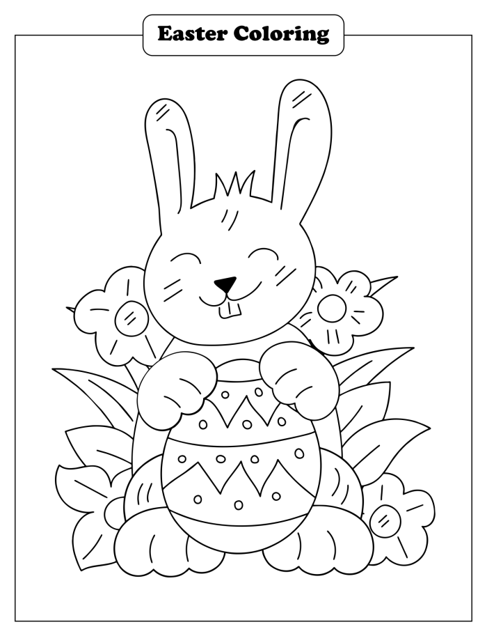 A kindergarten student drawing an Easter-themed picture with space to write about their creation below