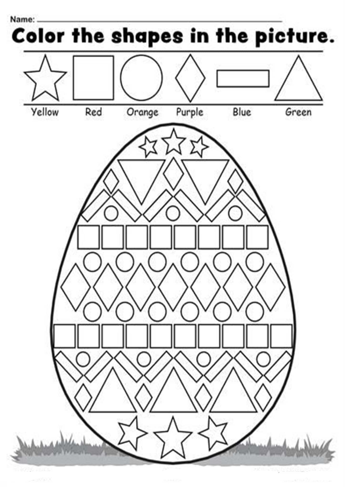 Kindergarten worksheet featuring a blank frame for drawing an Easter picture followed by primary lines for writing a short story