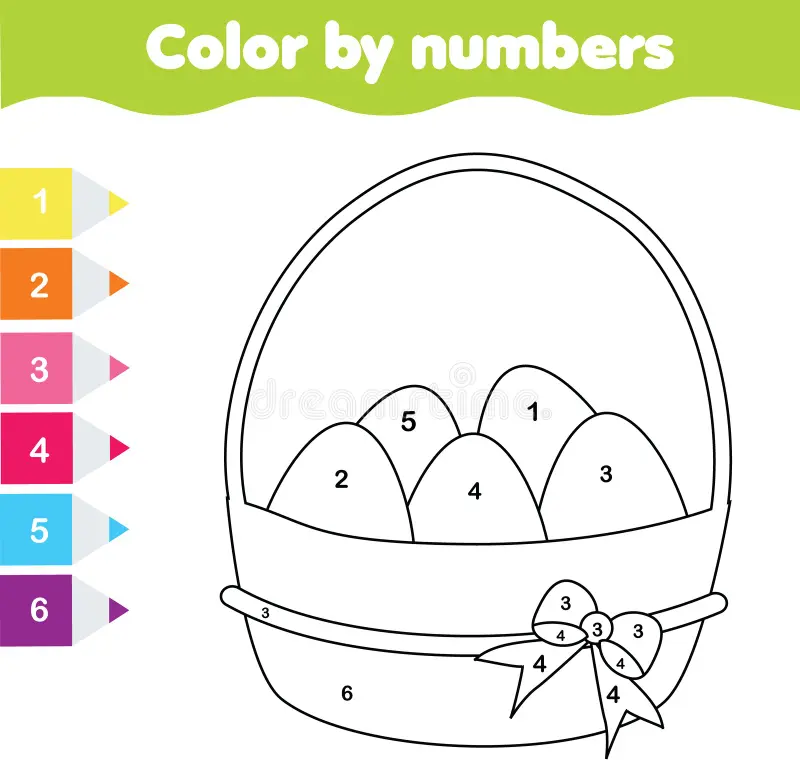 Easter Egg Color by Number worksheet designed for kindergarten students