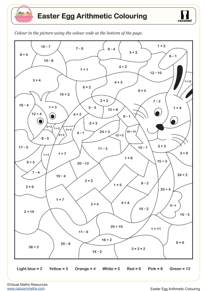 Kindergarten Easter Egg Color by Number grammar worksheet 17