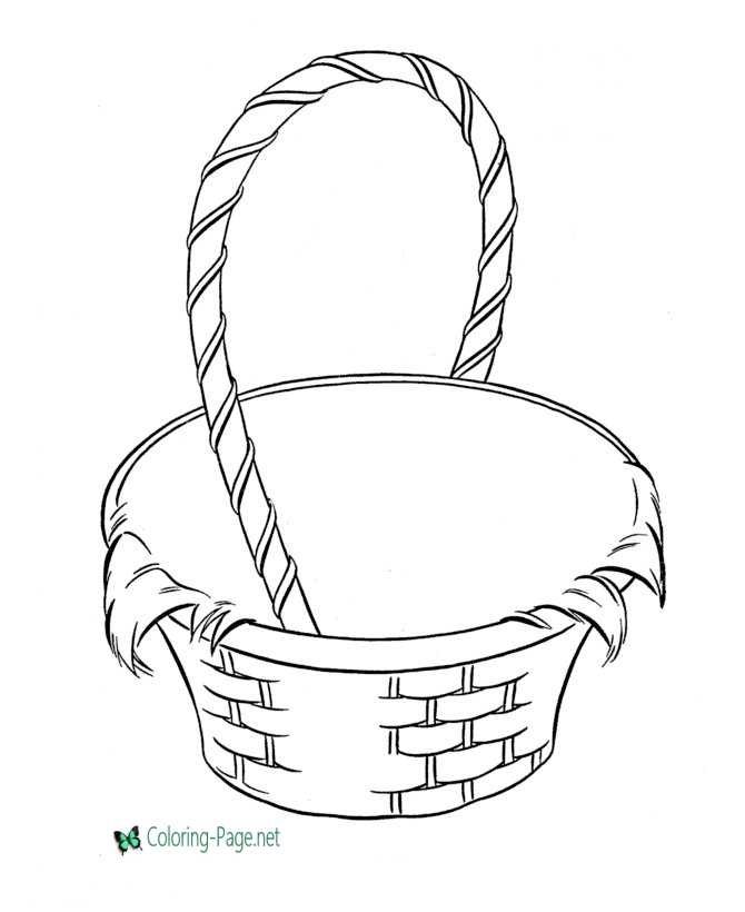Easter basket coloring worksheet featuring three colorful eggs for kids to decorate