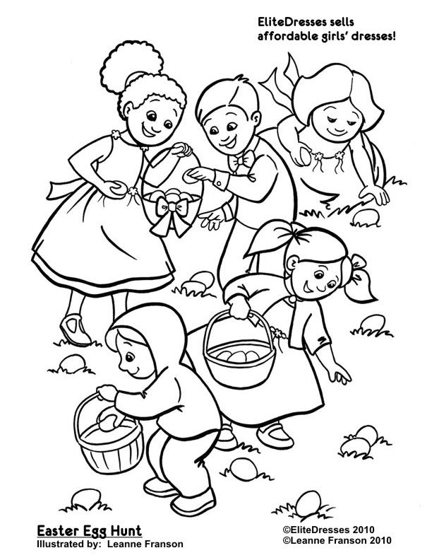 Kindergarten worksheet featuring a hidden Easter egg hunt scene for children to color