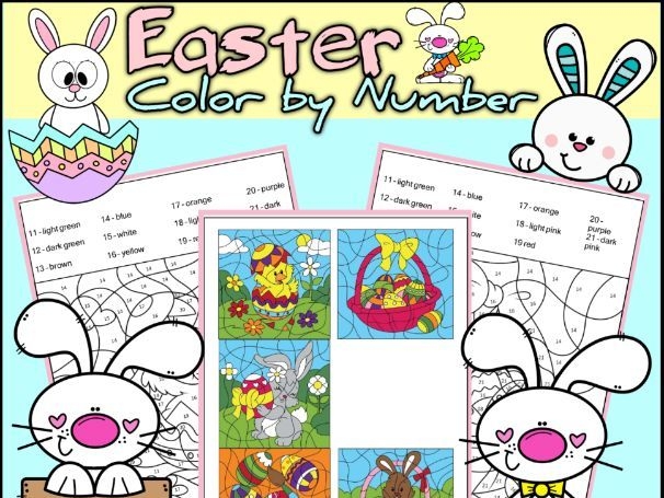Easter Egg Basket color by number worksheet for kindergarten geometry practice