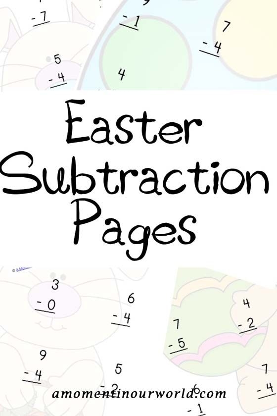 Easter Subtraction Drill Sheet 18 for Early Math Skills Development Colorful Easter-themed subtraction practice worksheet with bunny and egg illustrations for kindergarten learners
