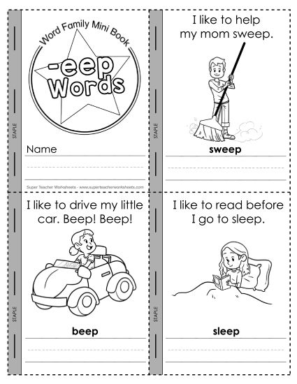 All in the Word Family Eep Words Worksheet for Kindergarten Activity 6 Kindergarten student completing a cut-and-paste worksheet to practice reading eep word family vocabulary