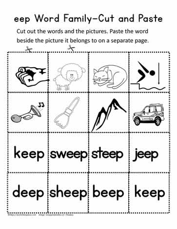 All in the Word Family Eep Words Worksheet 11 Kindergarten students practicing reading skills by cutting and pasting words from the eep word family