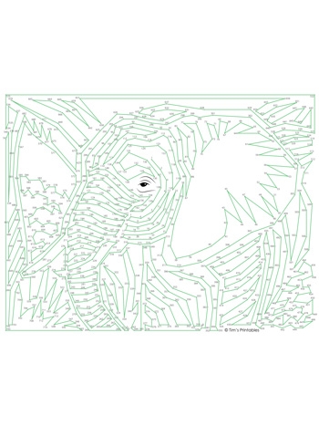 Kindergarten student connecting numbers on an elephant dot to dot worksheet