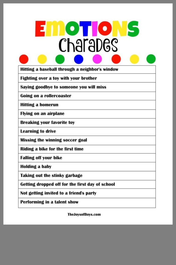 Children engaging in a fun charades game using emotion cards from the Charades with Emotions worksheet