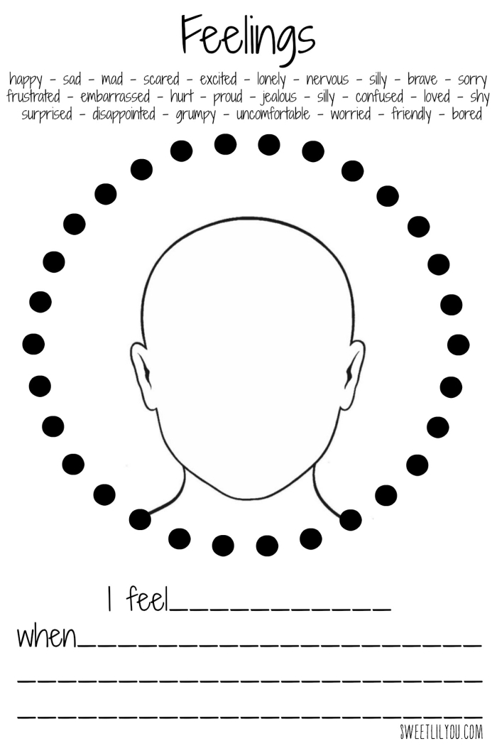 Kindergarten worksheet for students to draw emotional expressions on blank faces for a social emotional learning lesson