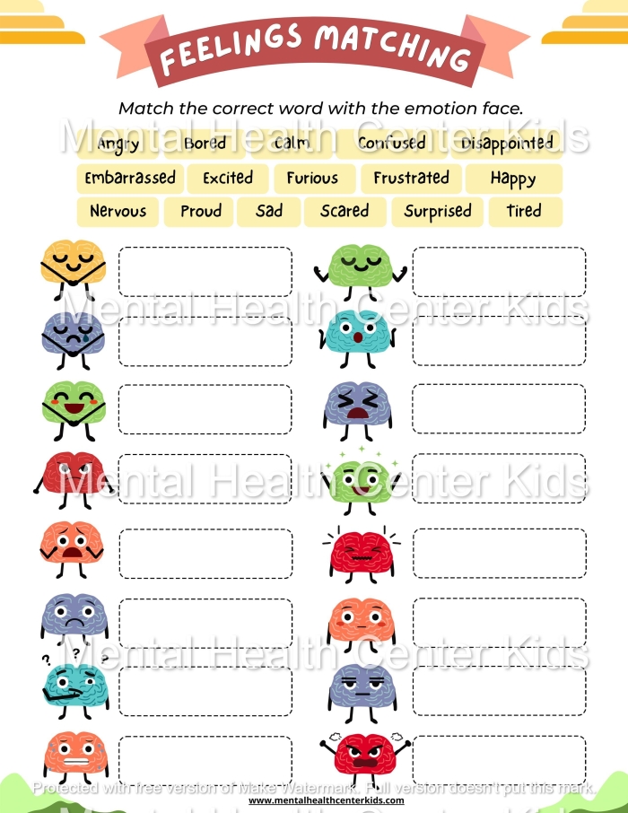 Range of Emotions worksheet for kindergarten focusing on emotional recognition and mindfulness techniques