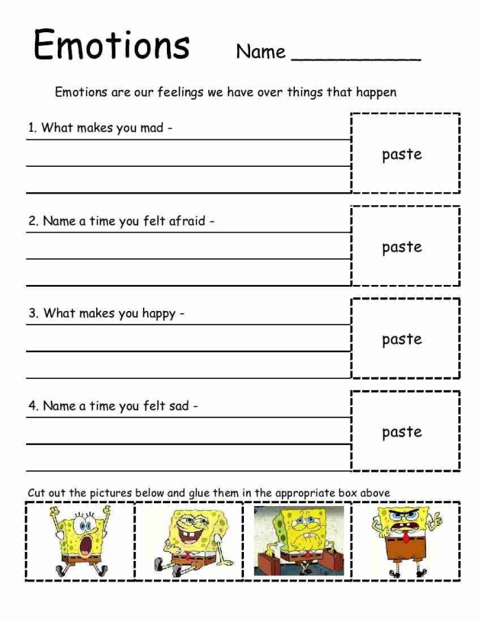 Range of Emotions worksheet designed for Kindergarten social emotional learning