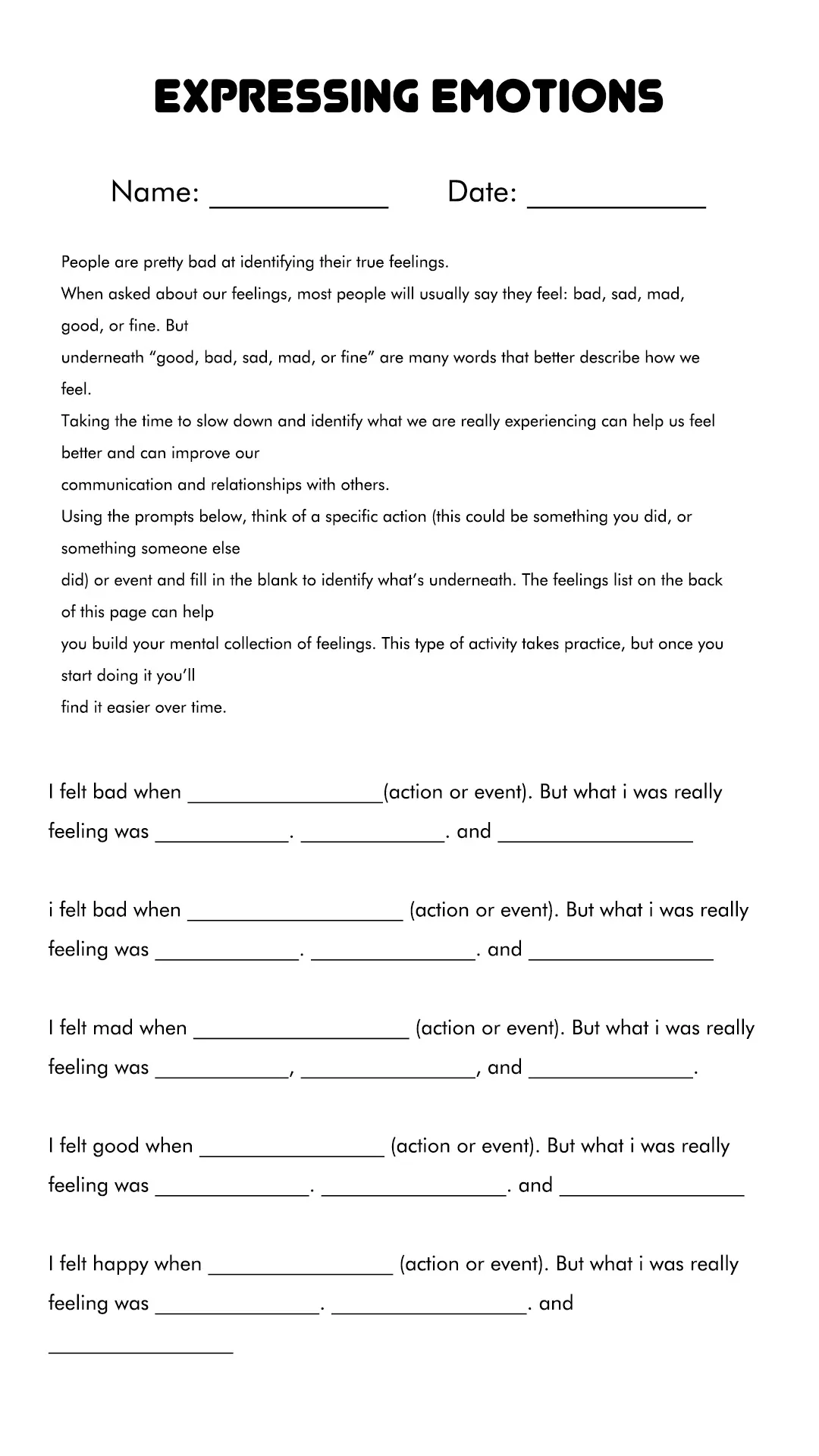Kindergarten student drawing happy and sad faces on an emotions worksheet for social emotional learning