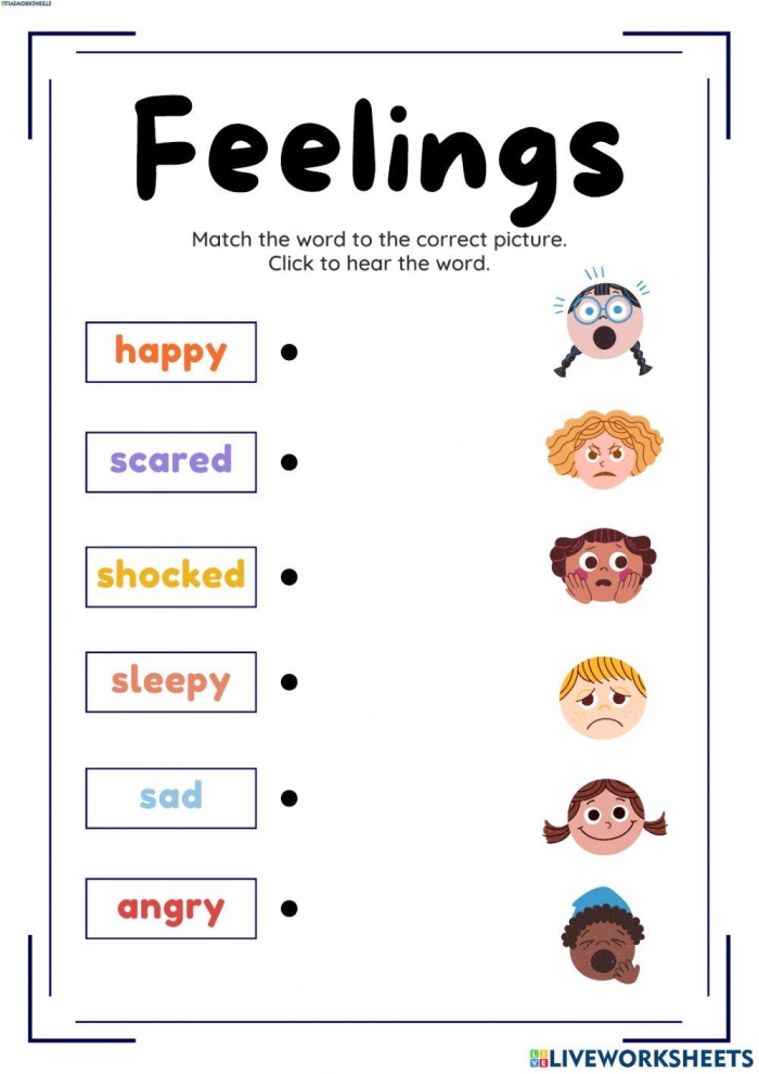 Kindergarten student drawing happy and sad faces on an emotions worksheet for social emotional learning